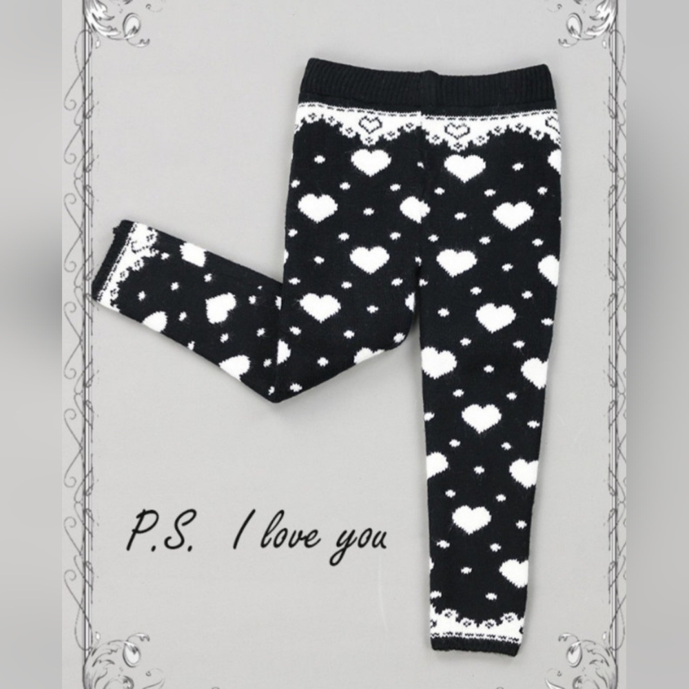 Valentines Day Baby Girl Thermal Leggings. Hearts Print Kids Warm Snow Pants.